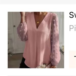 NWT SHEIN Swiss dot sleeve pink blouse size M